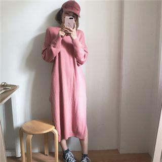 Long-sleeve Slit-side Midi Knit Dress