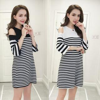 Striped Cold Shoulder Knit Dress