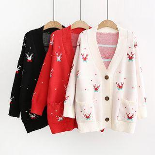Long Sleeve Christmas Deer Print Cardigan