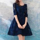 Lace Elbow-sleeve Evening Dress