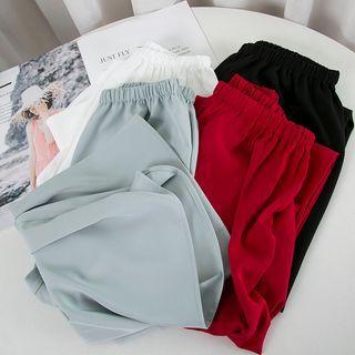 Chiffon Elastic Waist Straight Cut Pants