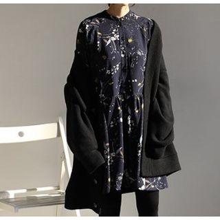 Long Sleeve Floral Print Tie-waist Sheath Dress