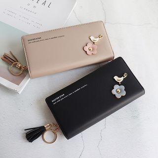Bird & Flower Tassel Faux Leather Long Wallet