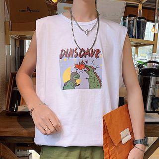 Sleeveless Printed Cartoon Dinosaur T-shirt