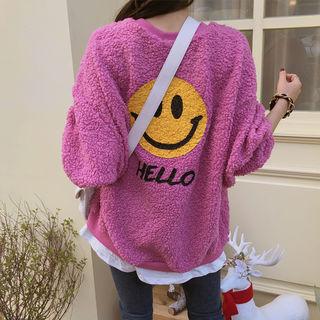 Printed Layered-hem Sherpa-fleece Pullover