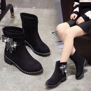 Rhinestone Bow Short Boots