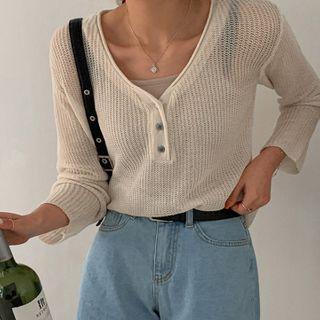 V-neck Ribbed Sheer Knit Top