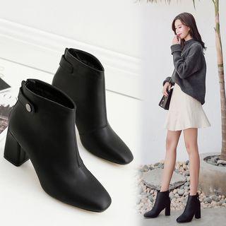 Chunky-heel Zip-back Square-toe Ankle Boots