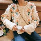 Floral Embroidered Bobble Cardigan White - One Size