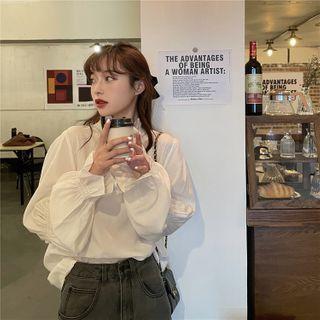 Stand-collar Ruffled Long-sleeve Shirt