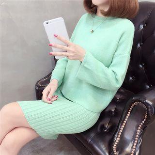 Set: Crew-neck Sweater + Ribbed Sleeveless Knit Dress