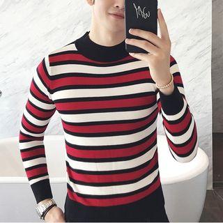 Striped Slim-fit Mock-neck Sweater