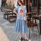 Print Short-sleeve Flared Midi T-shirt Dress
