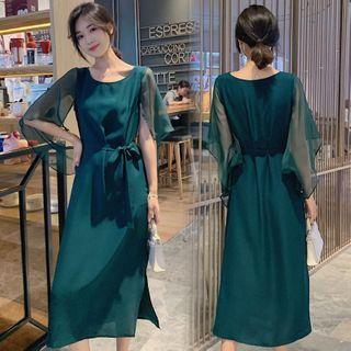 Bell-sleeve Chiffon Midi A-line Dress