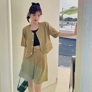 Set : Short-sleeve Blazer + Wide Leg Shorts