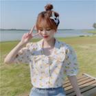 Short-sleeve Pear Print Blouse White & Yellow - One Size