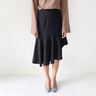Asymmetric Ruffle-hem Skirt