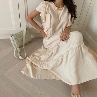 Tiered Ruffle-sleeve Long Dress