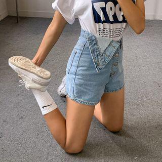Asymmetric-waist Button-fly Denim Shorts