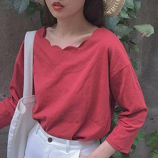 Scallop Trim Long-sleeve T-shirt