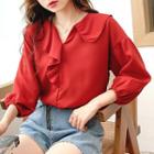 3/4-sleeve Blouse Red - One Size