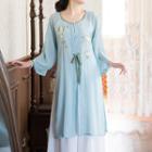 Bell-sleeve Embroidered Chiffon Jacket / Wide Leg Pants / Camisole Top / Set