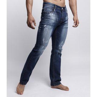 Embroidered-detail Distressed Straight-cut Jeans