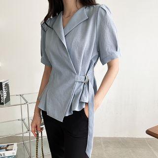Open-placket Wrap Peplum Blouse