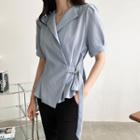 Open-placket Wrap Peplum Blouse
