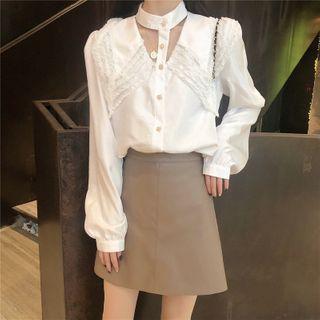 Long-sleeve Lace Panel Cut-out Blouse