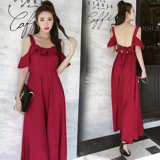 Cold Shoulder Ruffle Trim Maxi Sundress