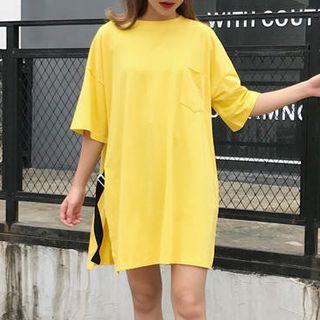 Side Slit Elbow Sleeve T-shirt Dress