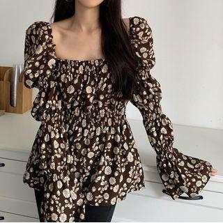 Strappy Floral Long-sleeve Shirt