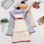 Ruffle Trim Open Knit Sheath Dress