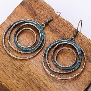 Layered Alloy Hoop Dangle Earring 1 Pair - Er048 - Blue - One Size