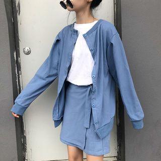 Set: Buttoned Pullover + Wrap Mini Skirt