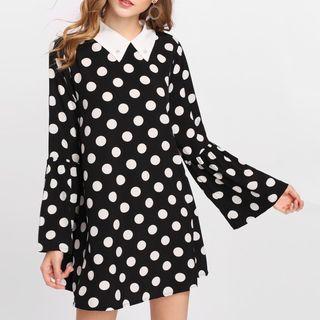 Dotted Long-sleeve Collared Top
