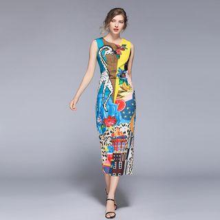 Printed Sleeveless Midi Sheath Dress