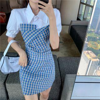 Inset Short Sleeve Check Dress