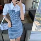 Inset Short Sleeve Check Dress