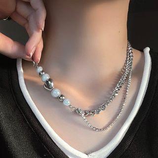 Faux Pearl Layered Alloy Choker 2090a# - White Faux Pearl - Silver - One Size