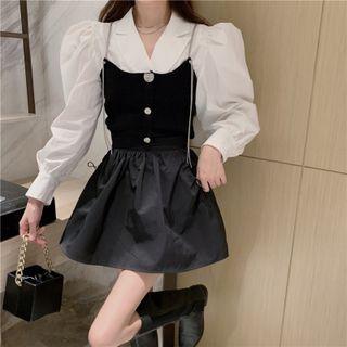 Button-up Knit Camisole Top / Mini A-line Skirt