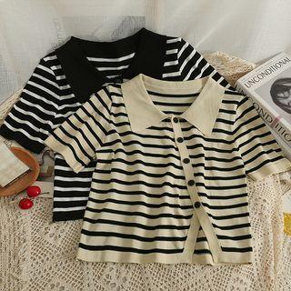 Asymmetrical Striped Crop Shirt
