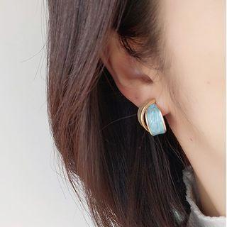 Glaze Alloy Cuff Earring 1 Pair - Gold & Blue - One Size