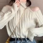 Retro High-neck Off-shoulder Long-sleeve Knit Sweater