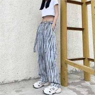 Zebra Print Washed Wide Leg Jeans