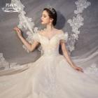 Short-sleeve Off Shoulder Lace Wedding Ball Gown