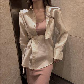 Side Slit Midi Spaghetti Strap Dress / Asymmetric Shirt