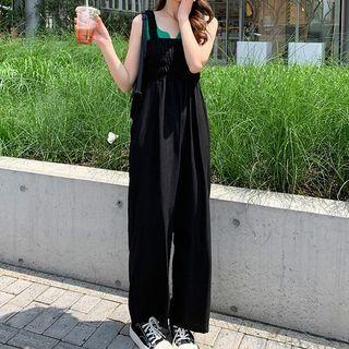 Sleeveless Plain Shirred Jumper Pants