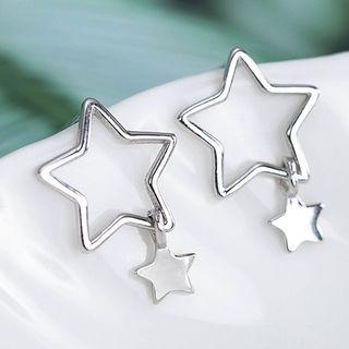 925 Sterling Silver Star Earring Platinum Plating - One Size